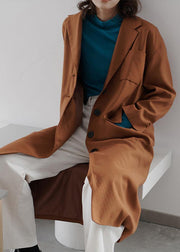 DIY Brown Fashion Tunics For Women Gifts Lapel Collar Fall Coat - SooLinen