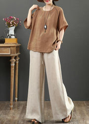diy chocolate cotton linen tunic pattern Fabrics o neck summer blouses - SooLinen