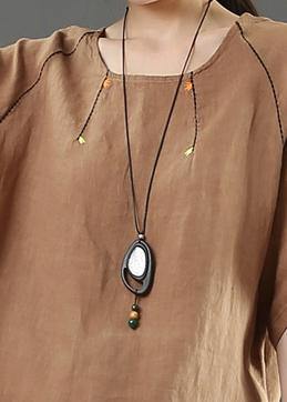 diy chocolate cotton linen tunic pattern Fabrics o neck summer blouses - SooLinen