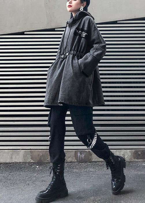 diy gray cotton tunic pattern hooded drawstring Plus Size Clothing tops - SooLinen