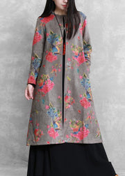 diy gray fine clothes For Women Tutorials o neck prints women coats - SooLinen