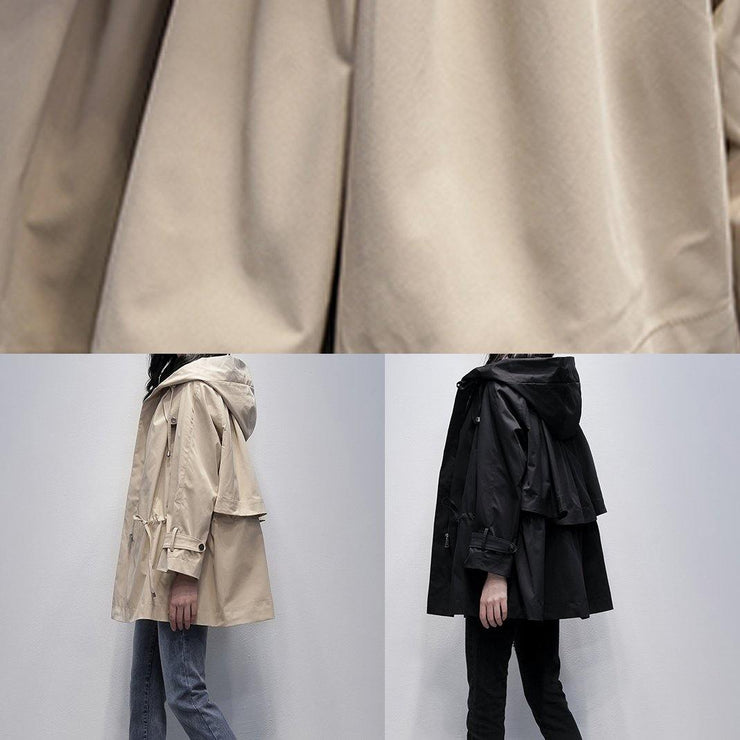 diy hooded drawstring Fine coat for woman black baggy outwear - SooLinen