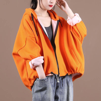 diy hooded drawstring Plus Size fall clothes For Women yellow women coats - SooLinen