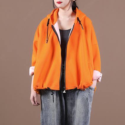 diy hooded drawstring Plus Size fall clothes For Women yellow women coats - SooLinen