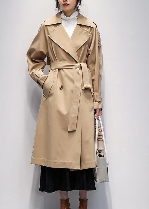 diy khaki Plus Size Long coats Fashion Ideas Notched pockets jackets - SooLinen
