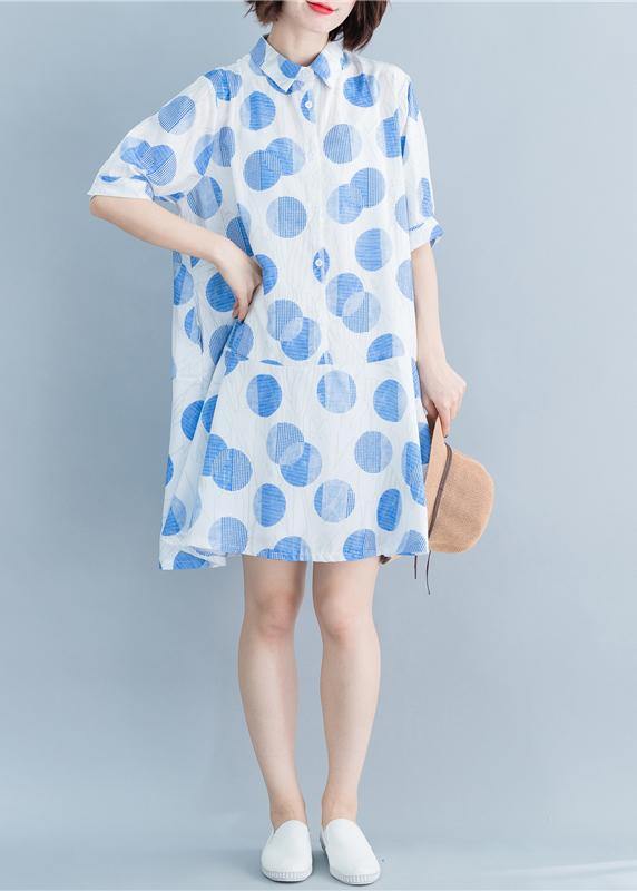 diy lapel Button Down Robes white dotted Dresses summer - SooLinen