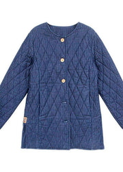 diy o neck Button cotton Long Shirts Fabrics dark blue blouse - SooLinen