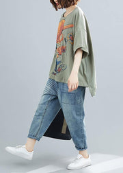 diy o neck cotton summerclothes For Women Wardrobes Cartoon print top - SooLinen