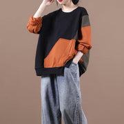 diy orange tops women o neck patchwork short fall shirts - SooLinen