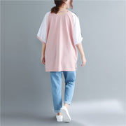 DIY-Rosa-Druck-Baumwollkleidung für Frauen-Vintage-Fotografie O-Ausschnitt-Baumwolloberteile