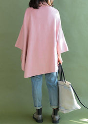 diy pink shirts asymmetric hem wool high neck blouse - SooLinen