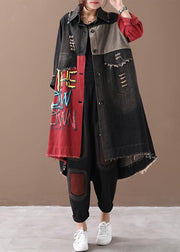 diy red Letter Fashion casual coats women Shape lapel Hole spring outwears - SooLinen