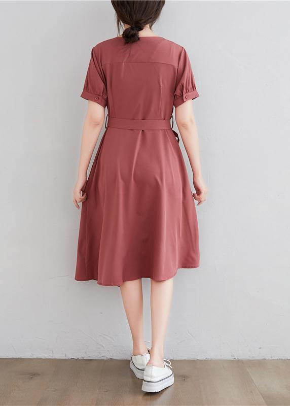 diy red clothes For Women asymmetric pockets daily Dress - SooLinen