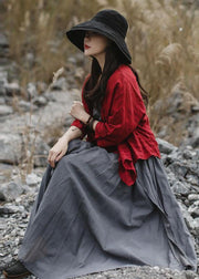 diy red cotton tunics for women bracelet sleeved Plus Size Clothing summer shirt - SooLinen