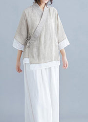 diy v neck half sleeve cotton linen clothes For Women nude blouses summer - SooLinen