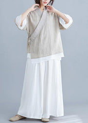 diy v neck half sleeve cotton linen clothes For Women nude blouses summer - SooLinen