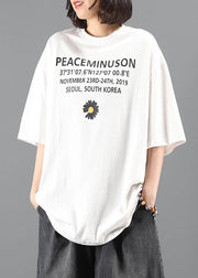 diy white Little daisy print tunics for women o neck Letter short top - SooLinen