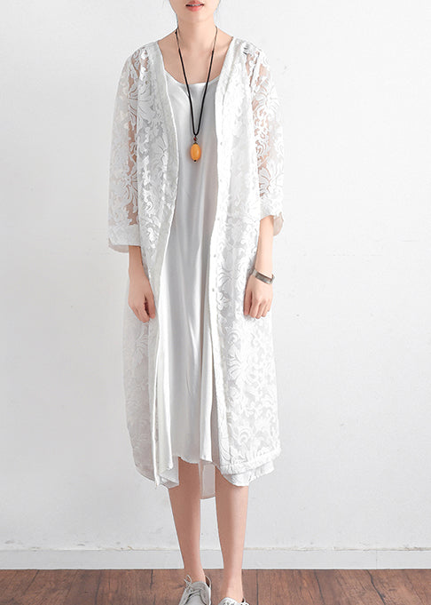 diy weiße Spitzenkleidung Frauen Baumwolle V-Ausschnitt täglich Sommer aushöhlen Strickjacke