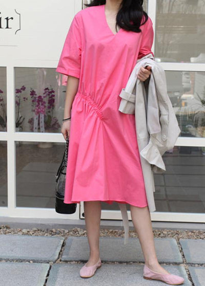 eautiful v neck half sleeve cotton linen quilting clothes Tutorials rose Dress - SooLinen