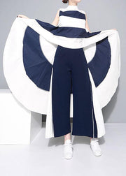 elegant blue chiffon loose wide leg pants loose patchwork trousers - SooLinen