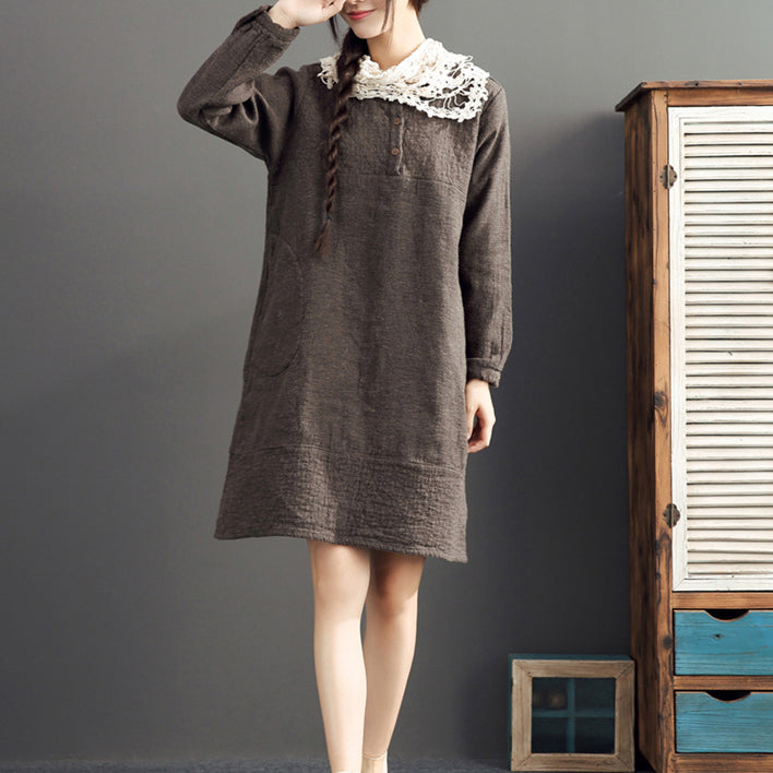 fall 2021 cotton warm dresses oversize o neck linen casual dres