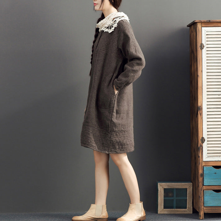 Herbst 2021 Baumwolle warme Kleider Oversize O-Ausschnitt Leinen Freizeitkleider