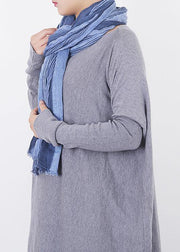 fall new design blue women patchwork scarves grid Imitation cashmere scarf - SooLinen