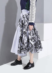 fall new women wild patchwork skirts high waist asymmetric maxi skirts - SooLinen