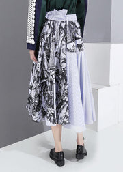 fall new women wild patchwork skirts high waist asymmetric maxi skirts - SooLinen