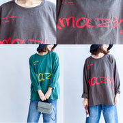 Herbst warmes, lässiges, graues Baumwollstickerei-Alphabet-Pullover, übergroßes T-Shirt mit O-Ausschnitt