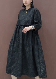 fashion Black Mid Dress Cinched Half Sleeve