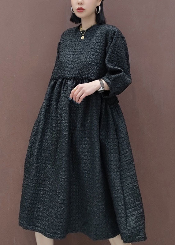 Mode Schwarzes Mid-Kleid Cinched Half Sleeve