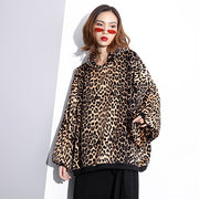 Mode-Leopard-T-Shirt Locker sitzende Kleidung mit Kapuze, feine Fledermausärmel-Oberteile