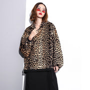 fashion Leopard t shirt Loose fitting hooded clothing tops fine Batwing Sleeve tops