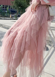 fashion Pink tulle pleated skirt Spring