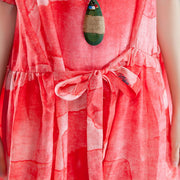 Mode Ramie Sommerkleid Locker sitzende Kurzarm-Schnürung Sommer Plissee Casual Red Dress