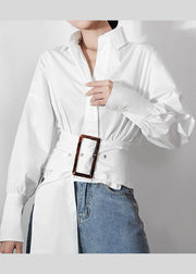 fashion White lantern sleeve Sashes Peter Pan Collar Shirts