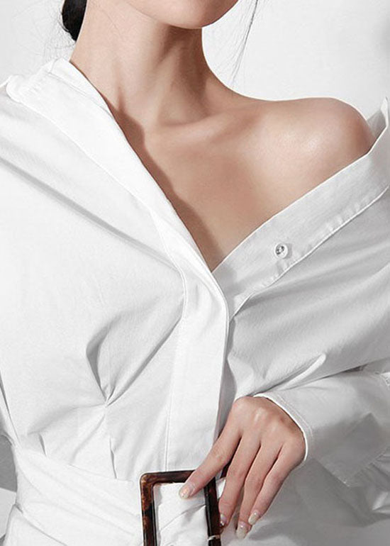 Mode Weiße Laterne Ärmel Schärpen Bubikragen Hemden