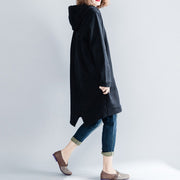 Mode schwarz Midi-Baumwollkleider übergroße Kniekleider mit Kapuze Reisekleidung dick