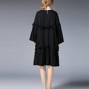 fashion black Midi-length linen dress plus size clothing linen maxi dress Elegant flare sleeve ruffles midi dress