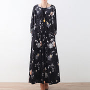 fashion black corduroy dresses oversize prints maxi dress boutique patchwork kaftans