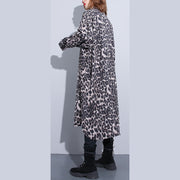 fashion black leopard plus size coat Turn-down Collar baggy coat