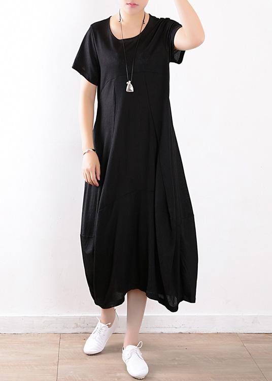 fashion black linen cotton short sleeve dresses and sleeveless coat two pieces - SooLinen