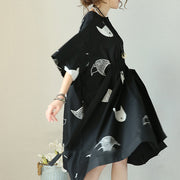 Mode schwarzes natürliches Baumwollkleid plus Größenkleidung Krawatte Taille Cinched Reisekleidung Frauen V-Ausschnitt Baumwollkaftane