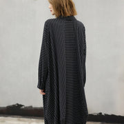 fashion black striped natural cotton dress trendy plus size Turn-down Collar women asymmetrical design caftans