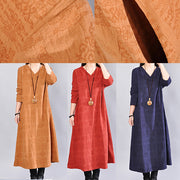 fashion burgundy Midi-length linen dress oversize linen clothing dresses Elegant back side open v neck linen clothing dress