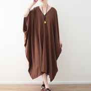 Art und Weiseschokolade natürliches Chiffon-Kleid plus Größe V-Ausschnitt Reisekleid Elegante Kaftans mit Fledermausärmeln