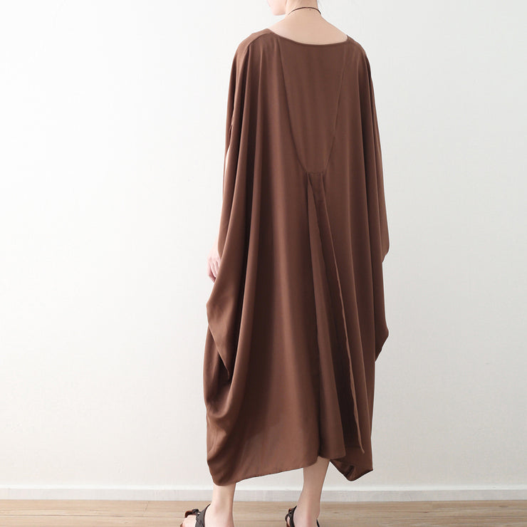 fashion chocolate natural chiffon dress plus size v neck traveling dress Elegant batwing sleeve kaftans
