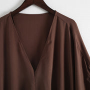 fashion chocolate natural chiffon dress plus size v neck traveling dress Elegant batwing sleeve kaftans