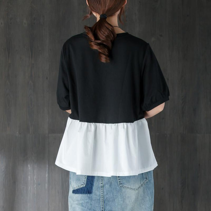 Mode-Baumwoll-Sommeroberteil plus Größenkleidung Kurzarm-Spleißen von Schwarz-Weiß-Baumwolloberteilen